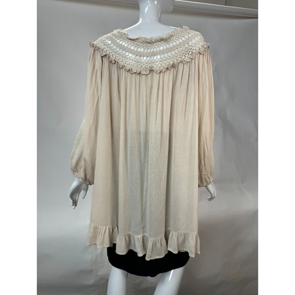 Indigo Soul Natural Rayon & Cotton Tunic With Crochet Yoke & Ruffle Hem X-Large - Picture 14 of 16